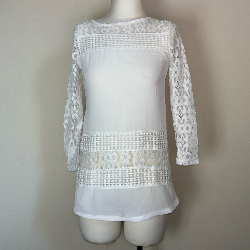 White Lace Long Sleeve Top